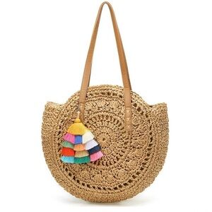 Bohemian Straw Shoulder Bag with Tassel